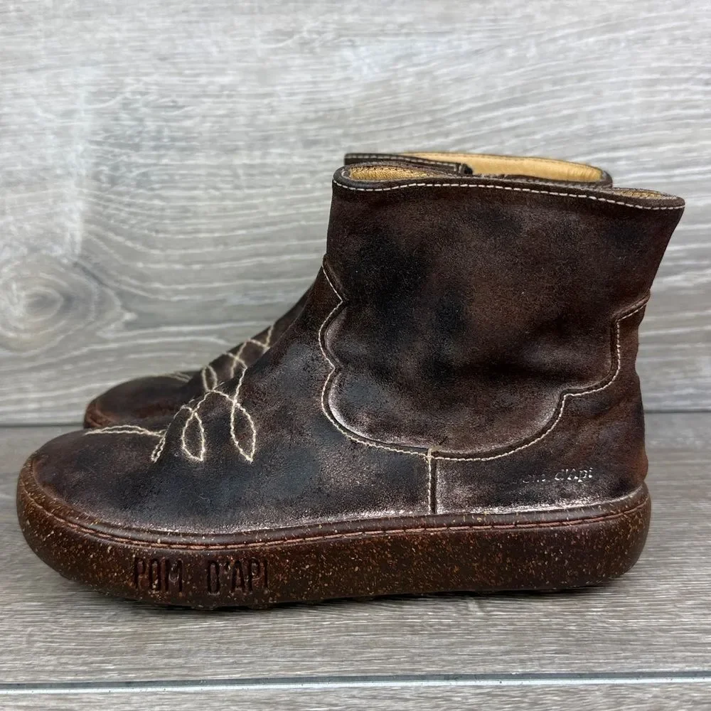 Pom D'Api Little Girl Sz 13/EU 30 Dark Brown Leather Inside Zip Ankle Boots